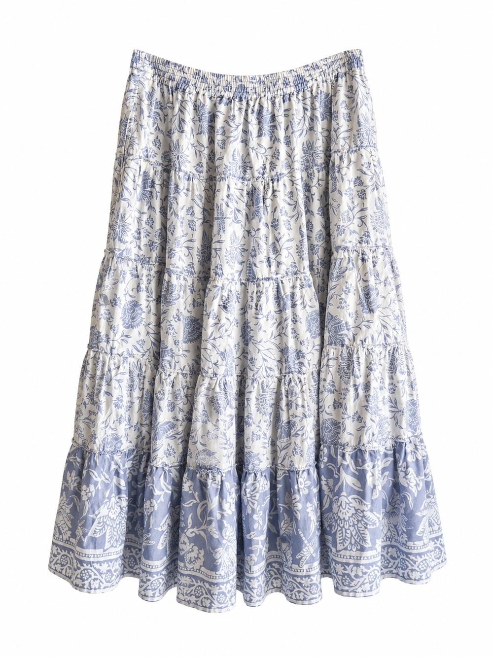 Free People Full Swing Printed Tiered Midi Skirt Blue Heron Combo NWT Size L FP - Picture 7 of 16